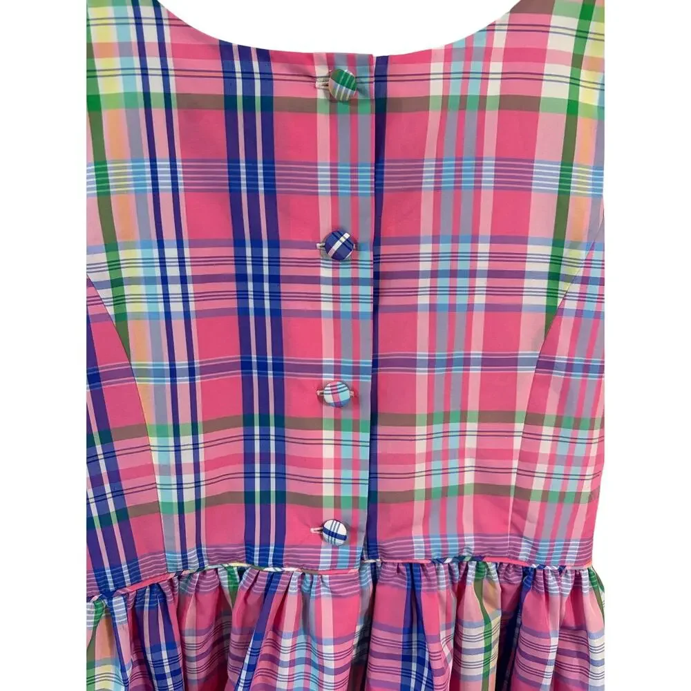 Polo Ralph Lauren Girls Pink Madras Plaid Fit Flare Dress Size 10